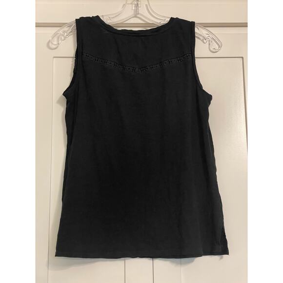 Ann Taylor LOFT black tank with crochet inserts XS 100% Cotton - Picture 2 of 10